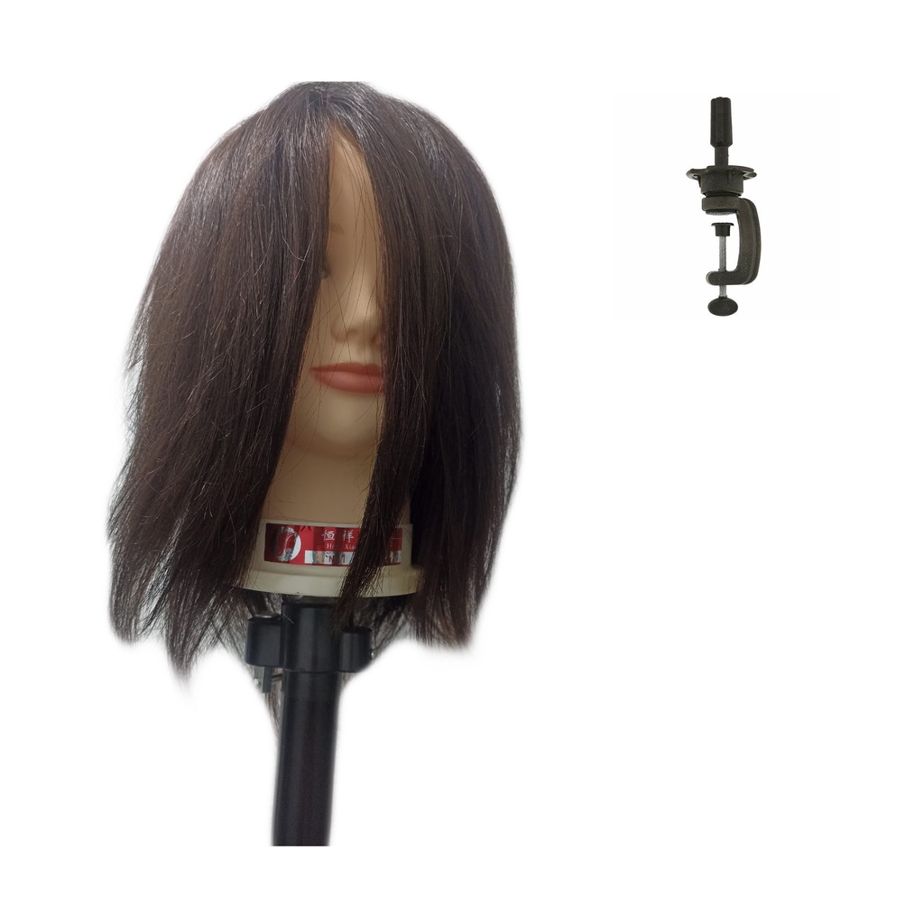 Cabeça De Boneca Para Treino Com Cabelo 100% Humano + Suporte de Mesa