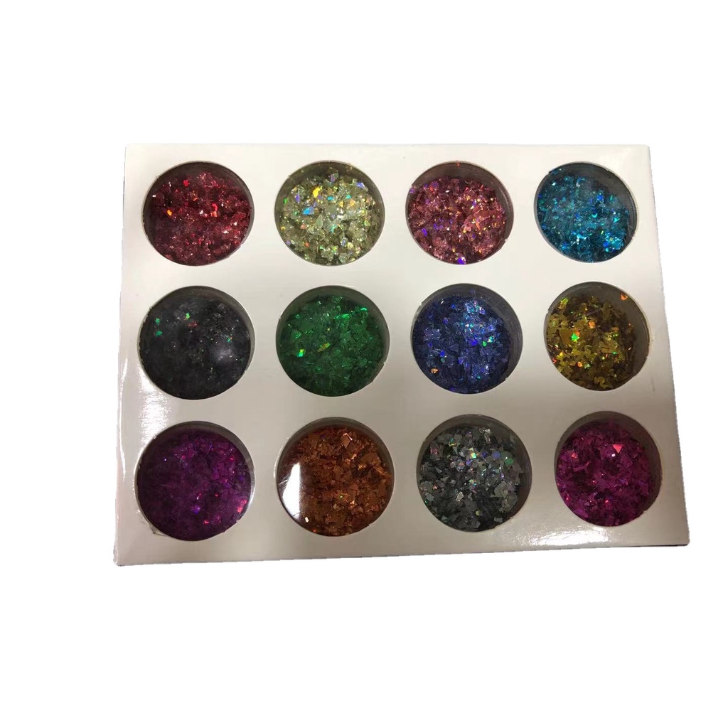 Nail Art Glass Sticker Irregular Shards 12 Cores Papel Shell Papel Doce Fototerapia Laser Adesivo Laser Papel Shell Novos especiais da loja