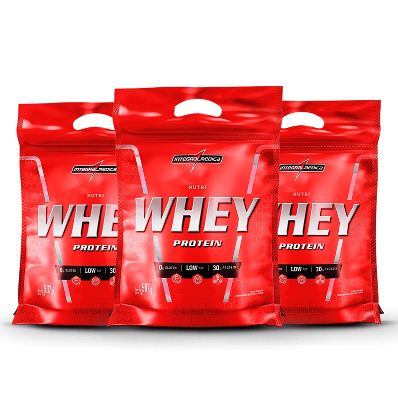 KIT 3X Whey Protein Nutri 907g Refil Integral Medica Nutry Integralmedica