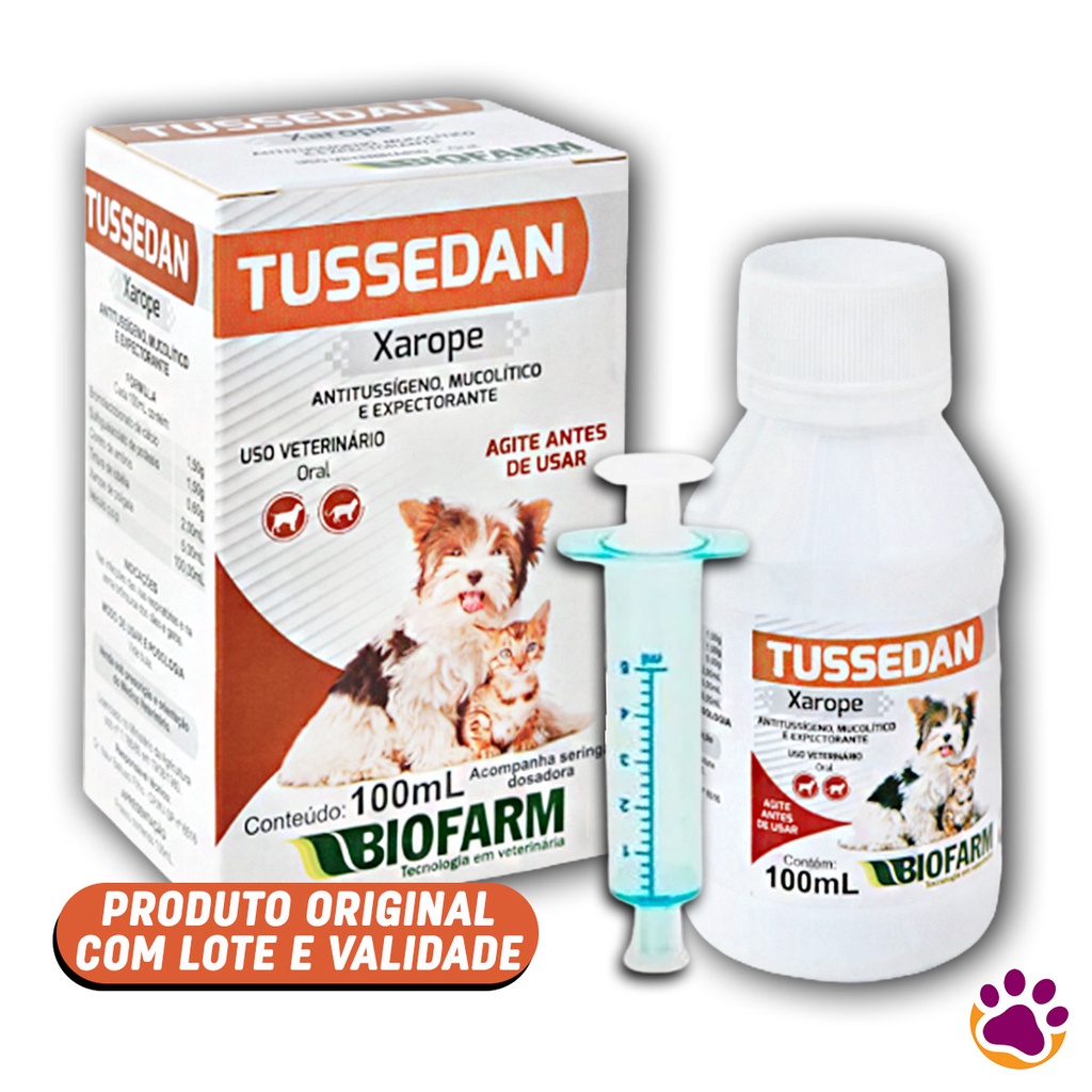 Antitussígeno Expectorante TUSSEDAN Xarope para tosses Cães e Gatos - 100mL - Biofarm
