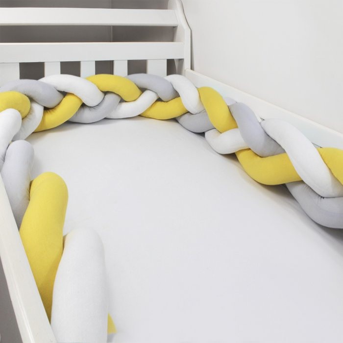 Protetor Trança Amarelo Com Branco E Cinza Avulsa Para Berço 4,00 Mts, Laura Baby