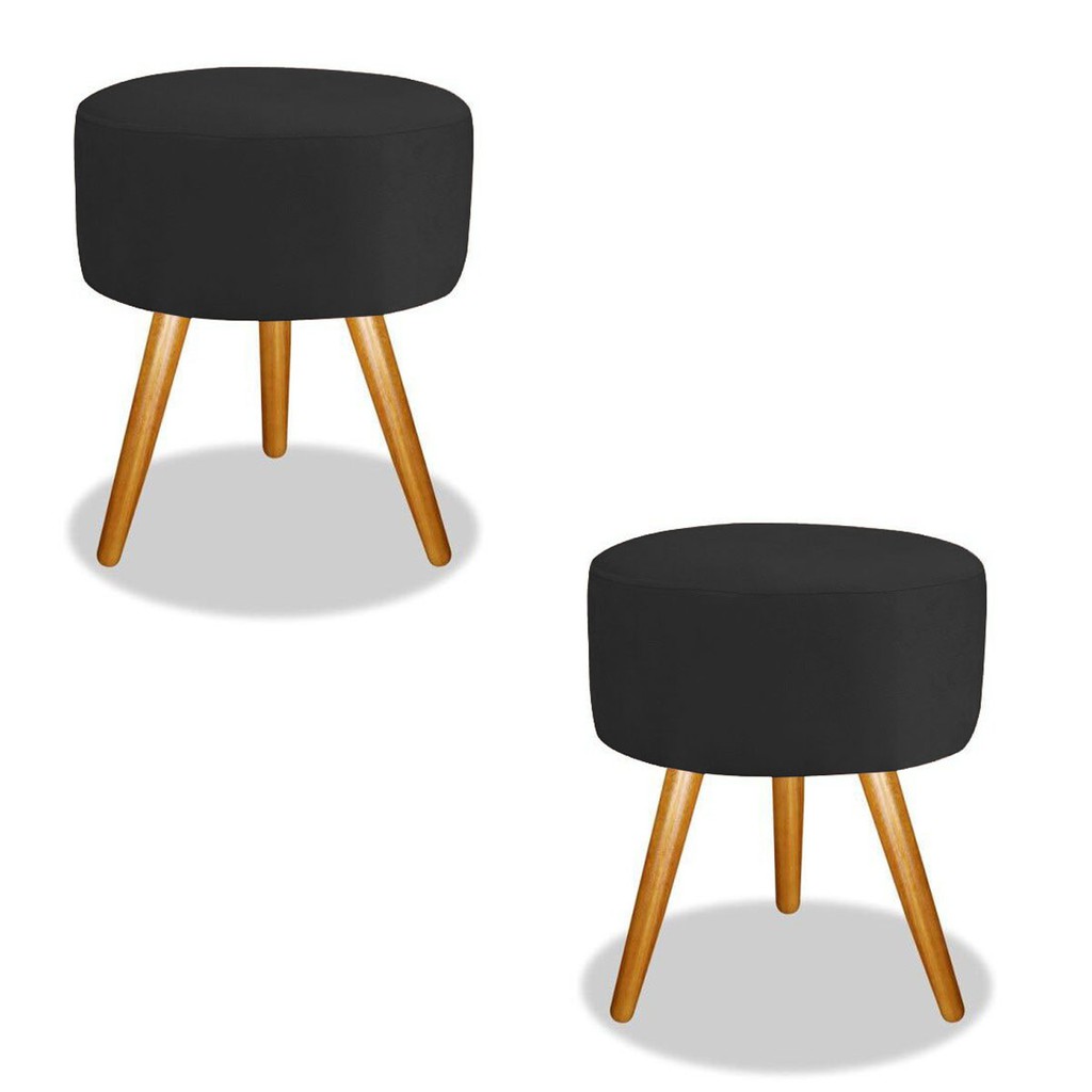 Puff Puf Banqueta Para Maquiagem Madri Suede Preto Top Para Decoração De Sala E Quarto