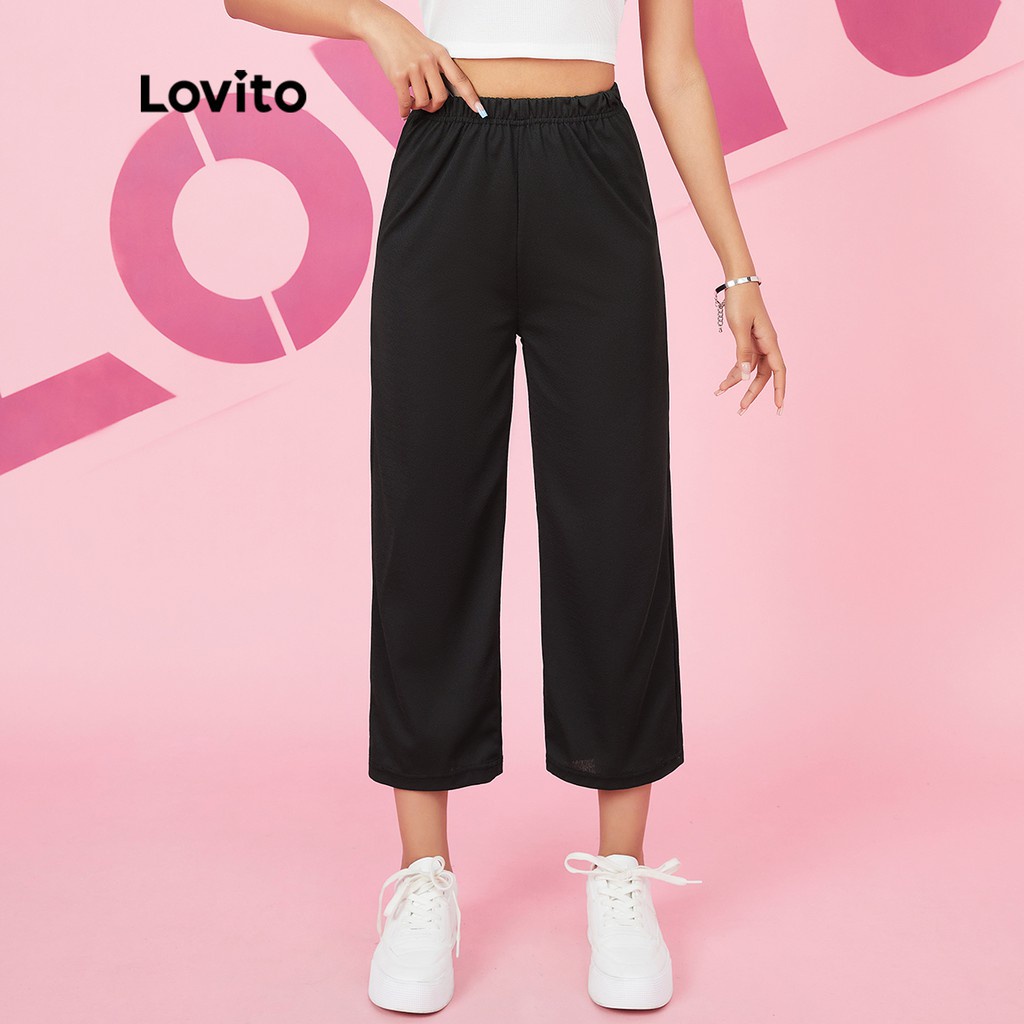 Lovito Preppy Calça Lisa Transparente L16X286 (Preto)