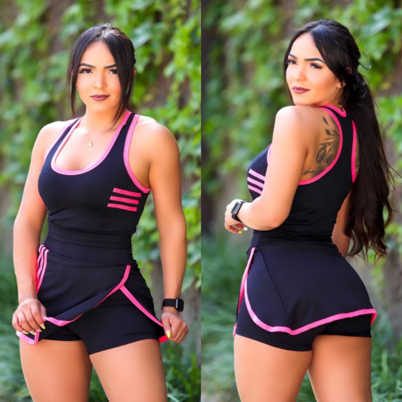 Conjunto Fitness Top e Short New Zig 3D Serra e Mar Roupa para Academia  Moda Fitness