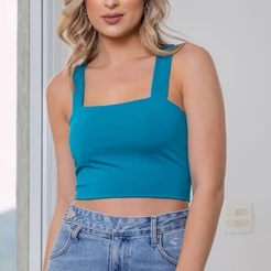 Cropped Alça Grossa Suplex Azul Turquesa