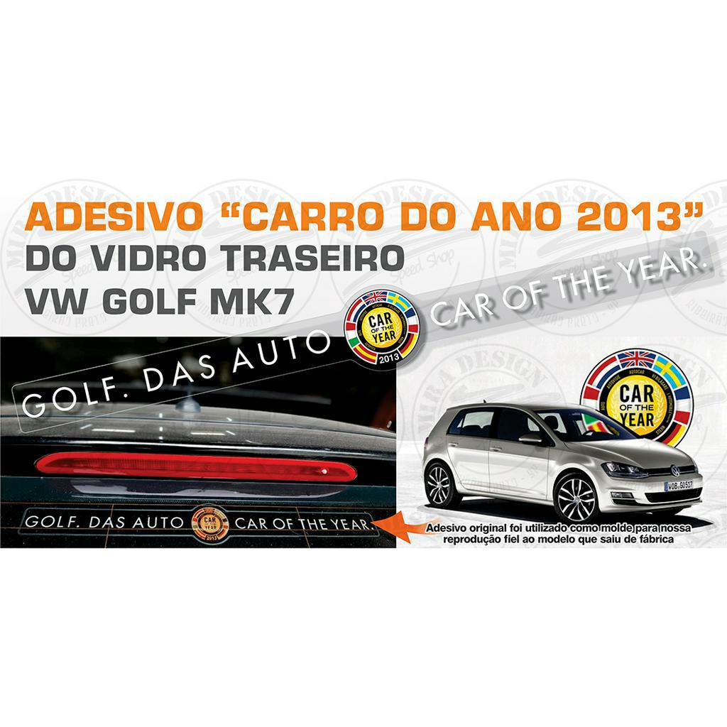 Adesivo CAR OF THE YEAR 2013 p/ VW Golf Mk7 (interno p/ vidro)