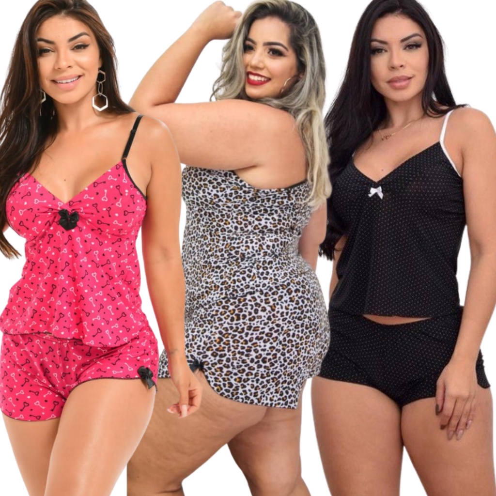 Kit 3 Baby Doll | Short Doll | Alça Regulável | Pijama do p ao plus size | Moda Feminina em Oferta na Shopee