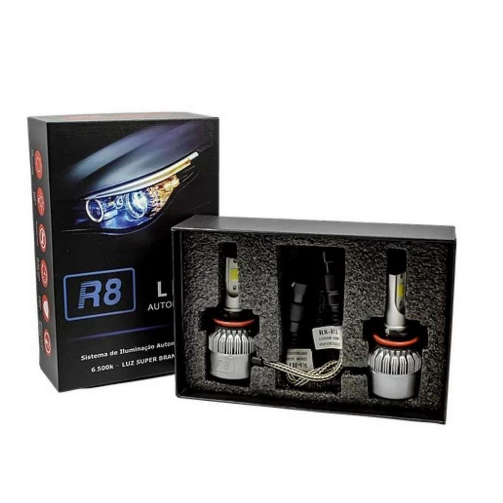 PAR LÂMPADA LED H3 6500K R8 HEADLIGHT COM COOLER SUPE BRANCA