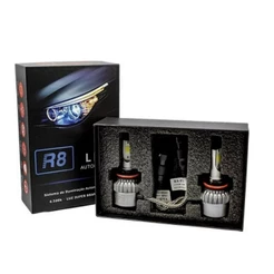 PAR LÂMPADA LED H3 6500K R8 HEADLIGHT COM COOLER SUPE BRANCA