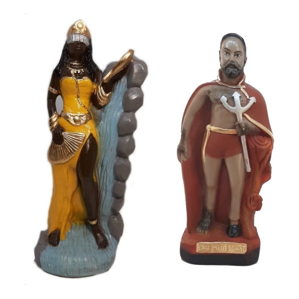 Escultura Estatueta Estátua Orixá Oxum E Exu Meia Noite Candomblé Umbanda Imagem Em Gesso 22cm Altar Congá