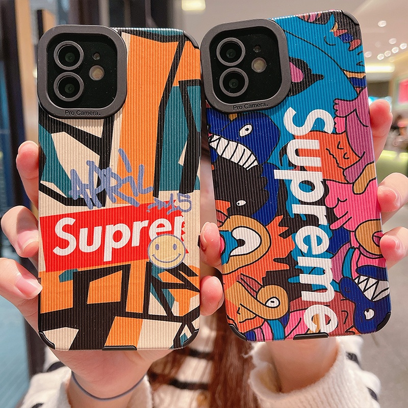 Capa De Celular Flexível De Couro Sorriso Bonito Dos Desenhos animados Quadrada Anti-Impacto sup Marca de luxo Para iPhone 14/13/12/11 Pro MAX/X/XR/XS/7/8 Plus