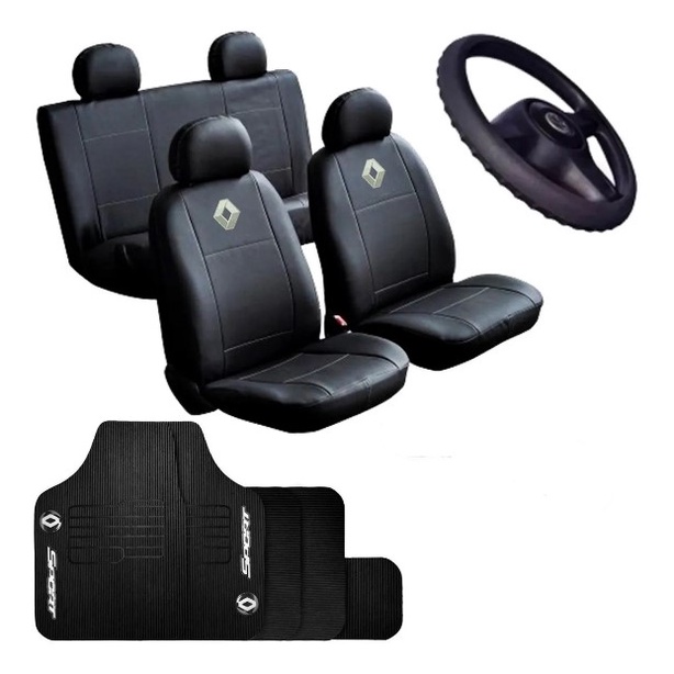 Kit Capa De Banco + Tapete + Volante Automotivo Renault Symbol 2011,2012,2013