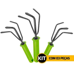 Ansinho Rastelo 100 Mm 3 Dentes C/ Cabo Grama 3 Unidades