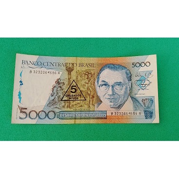 Cédula C200 5.000 cruzados Cândido Portinari com carimbo de 5 cruzados novos ( Item de Coleção )