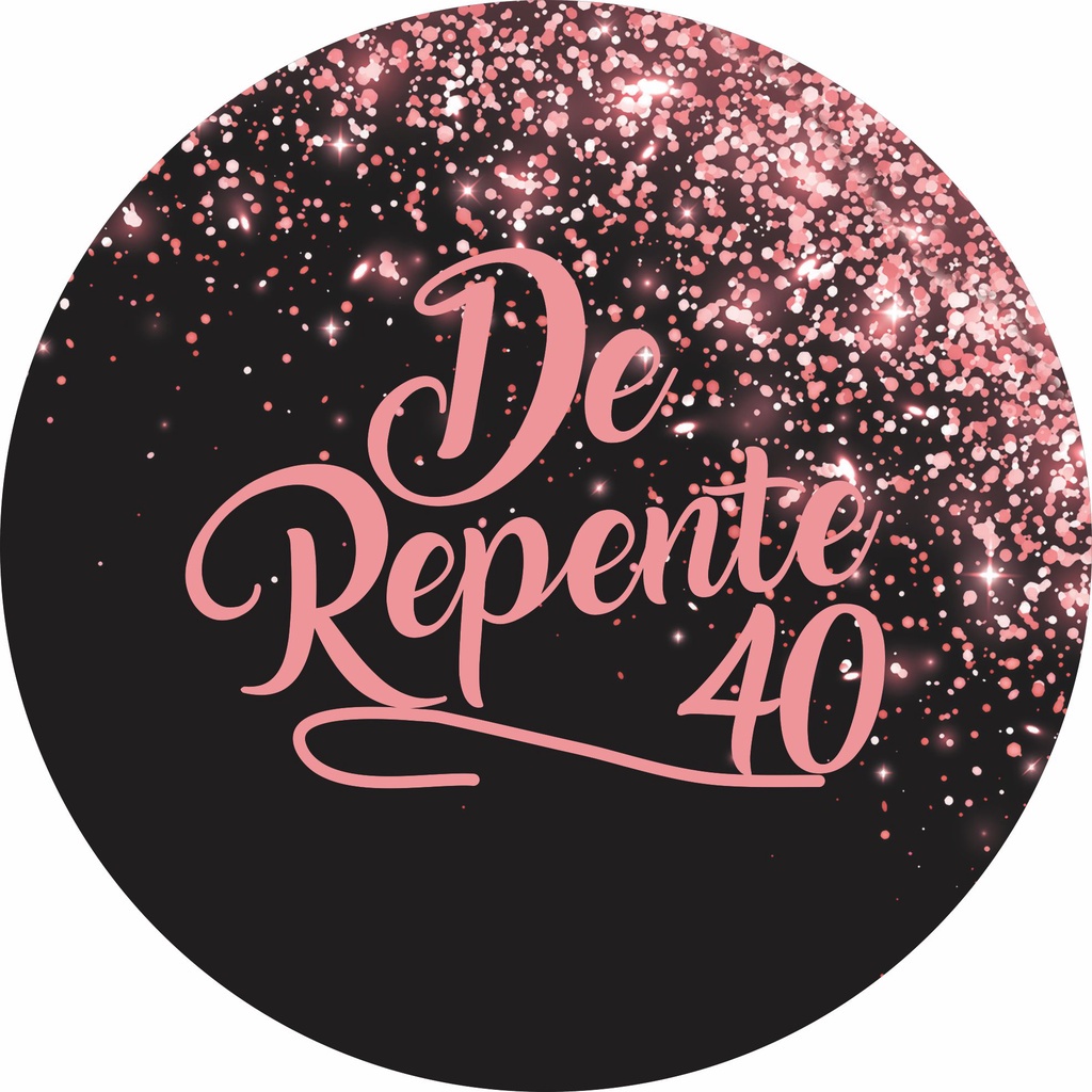 Painel em MDF 70x70 Redondo Personalizado: Festas , Aniversários De Repente 40 fundo preto com glitter rosa