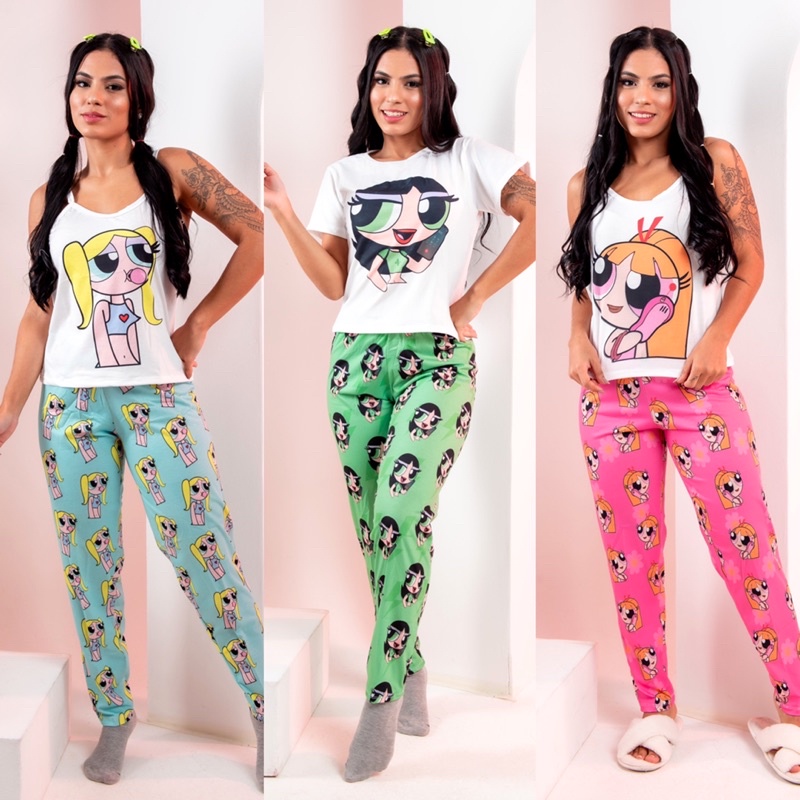 Pijama Calça Meninas Super Poderosas - Roupa de Dormir Inverno l Trio Amigas
