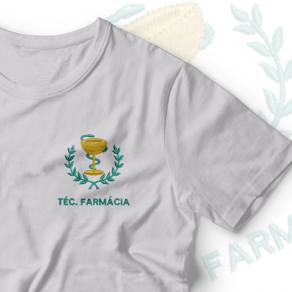 Camisa Técnico em Farmácia Bordada Símbolo Tec. Farmácia em Malha PV Antipiling Curso Técnico de Farmácia Farmacêutico