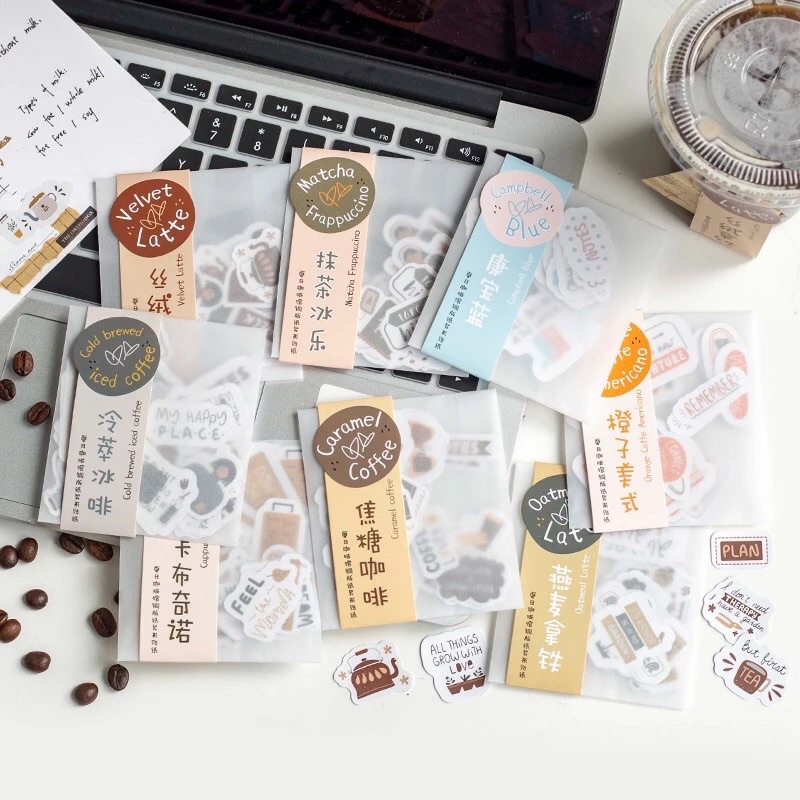 Embalagem com adesivos “Time for making plans and coffee”