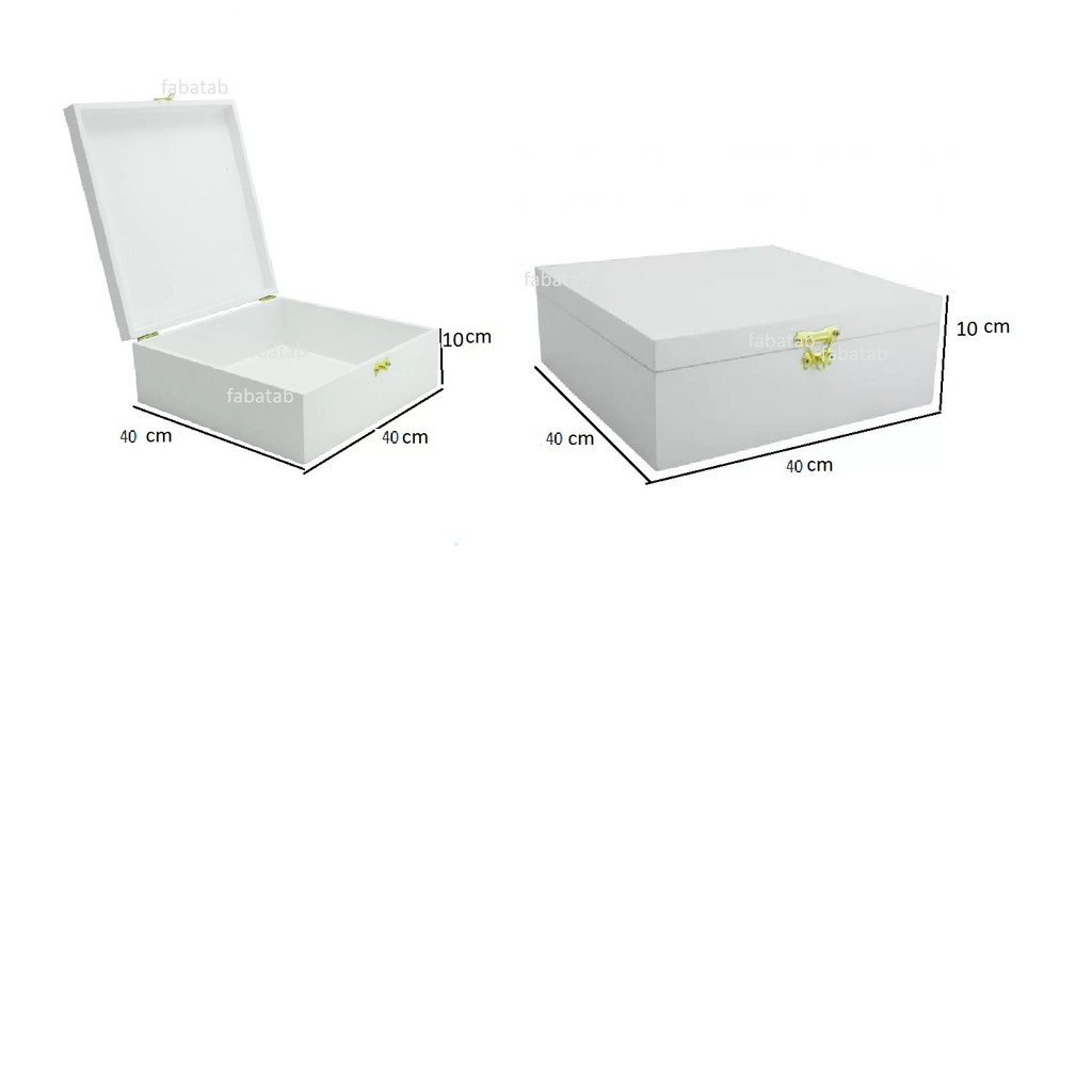 Caixa com dobradiças e fecho 40x40x10 cm  com acabamento em branco semi brilho, MDF de 6 mm para artesanato,lembrança,presente,casamento e muito mais.