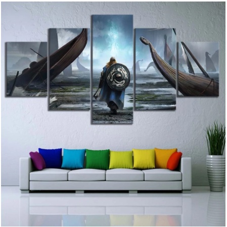 Quadros Decorativos mosaicos 5 peças  serie vikings cena para sua casa, quarto ou sala