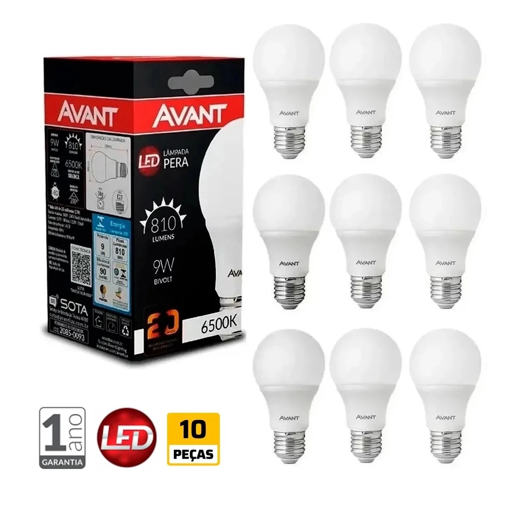 Kit com 10 Lâmpadas Led 9W Bivolt Branco Frio 6500K Avant — imagem 1