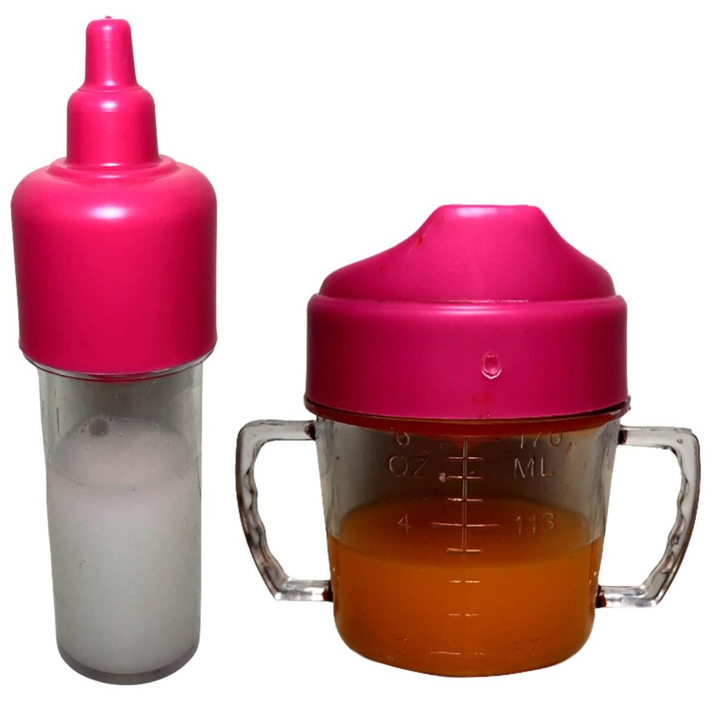 Kit Brinquedos Acessórios Para Boneca Menina Rosa - Presley : Mamadeira Mágica + Copo De Suco Mágico
