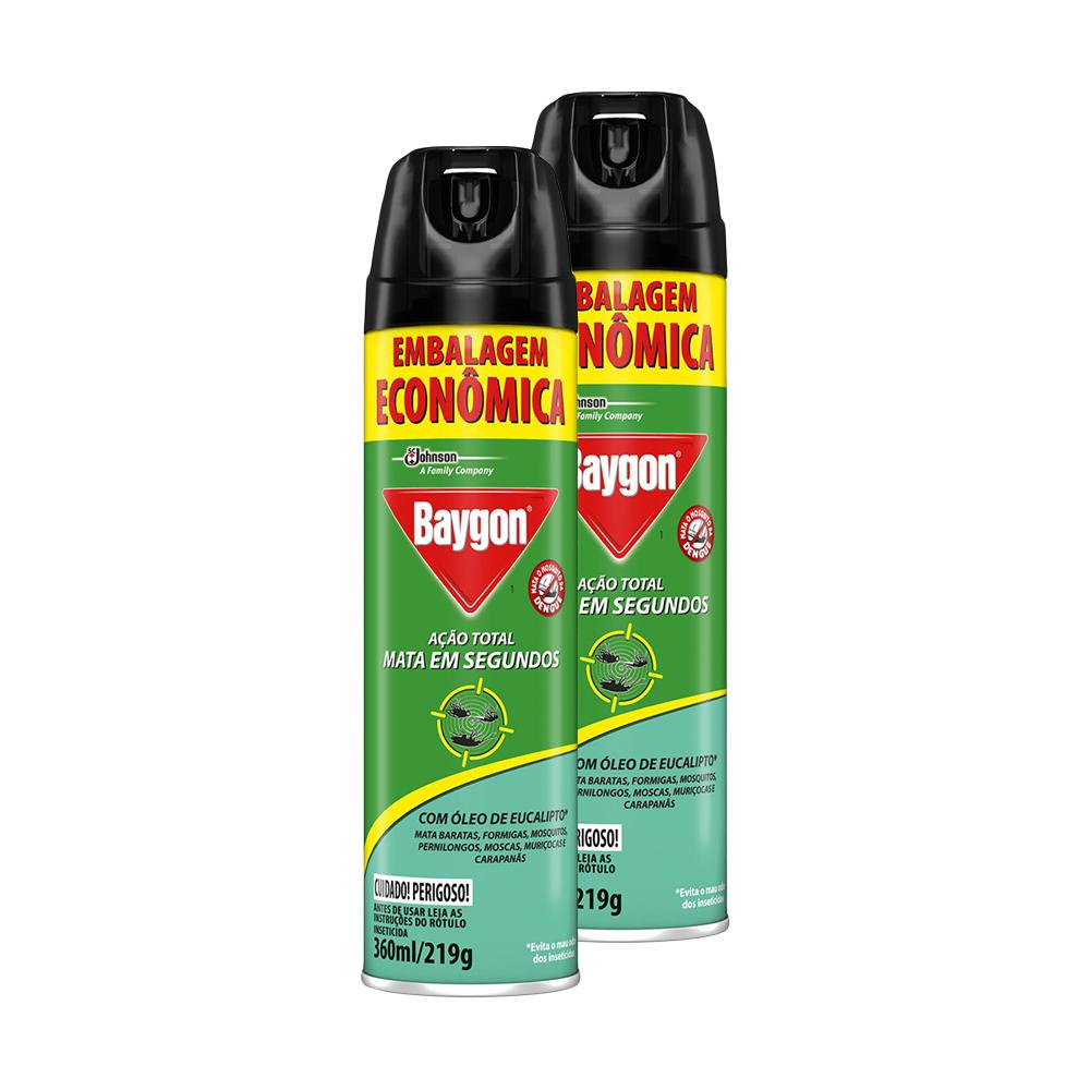 Kit 2 Inseticida Aerossol Baygon Ação Total com Óleo de Eucalipto 360ml