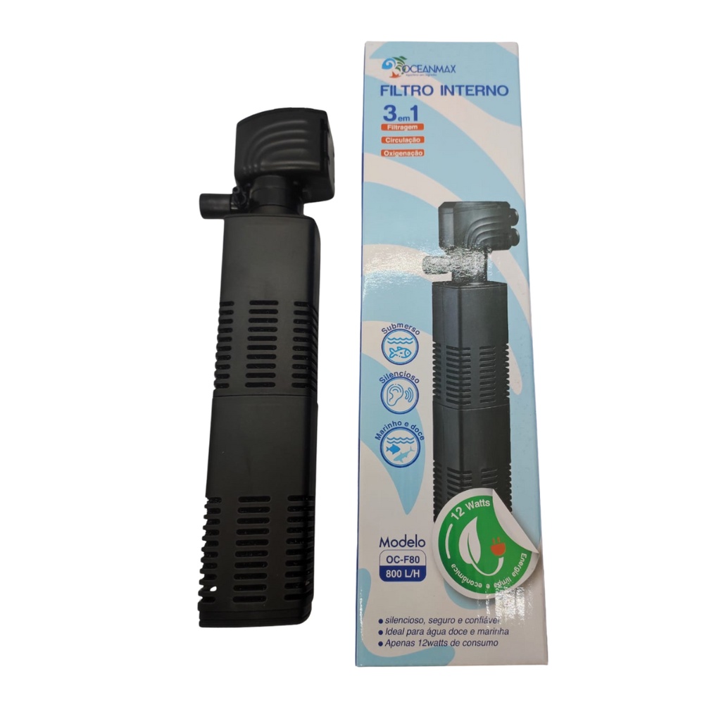 Filtro Interno Oceanmax Oc-f80 800l/h Para Aquários Até 100 Litros