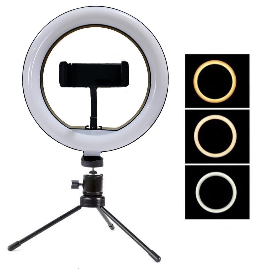 Iluminação Led Ring Light 8 Polegada 20cm Com Mini Tripé + Suporte Celular