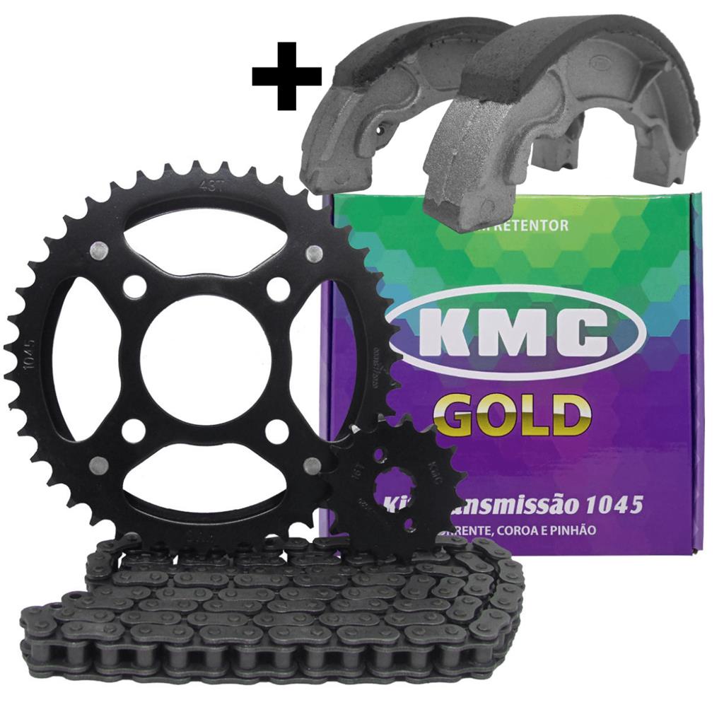 Kit Kmc Gold Completo Coroa pinhão e Corrente Com retentor Titan 150 + Lona / Patim de freio Cg 150 em Oferta na Shopee