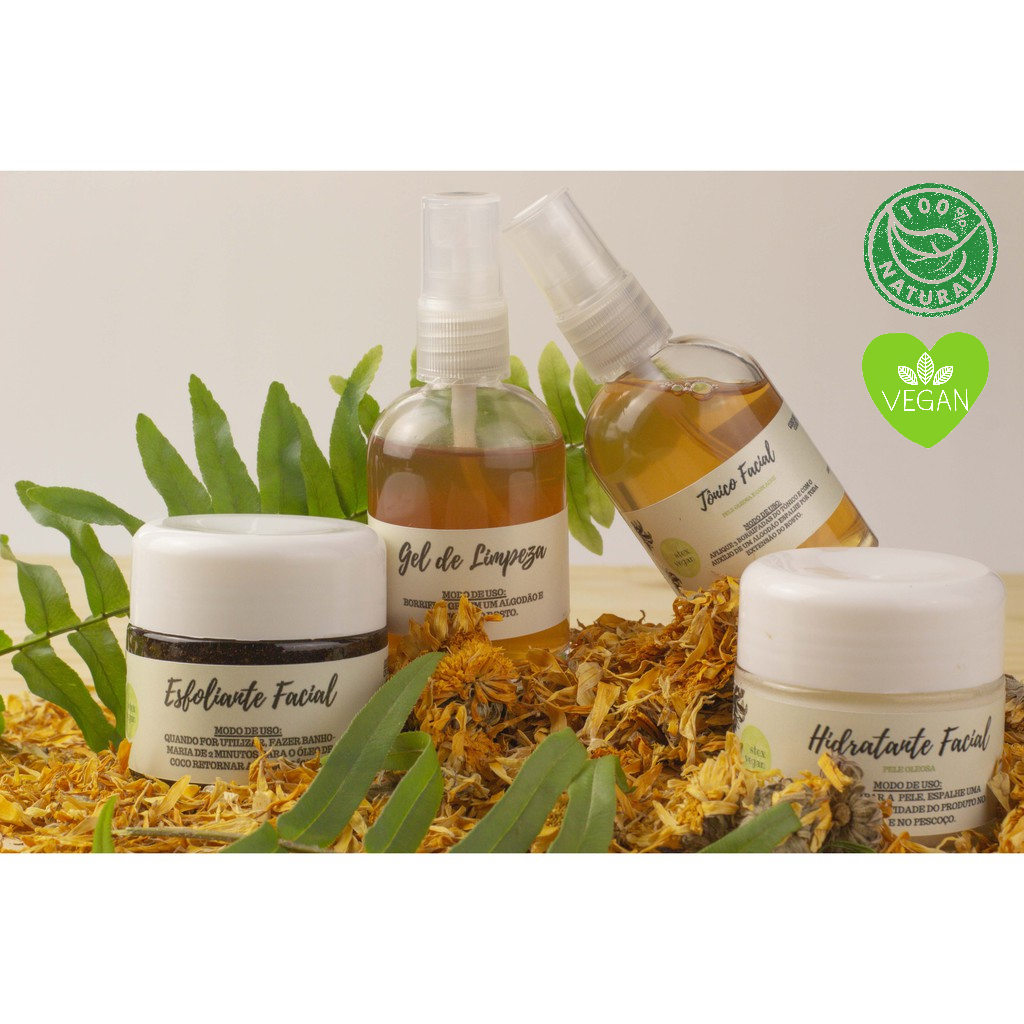 Kit SkinCare Natural Demaquilante + Esfoliante + Hidratante + Tônico | Vegano TUDO PARA SUA ROTIRA SKINCARE