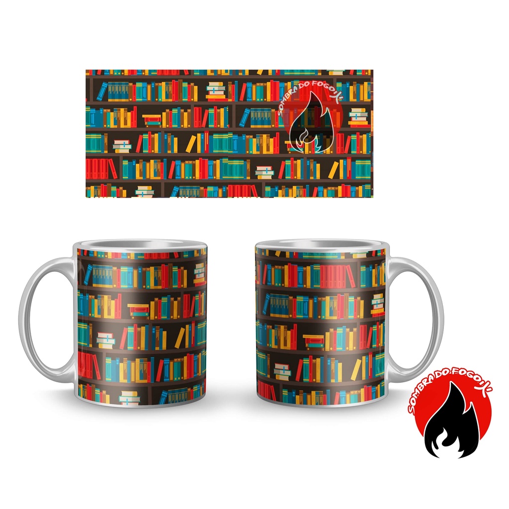 Caneca Porcelana bookstan Apaixonados por livros estante de livros leitores leitor