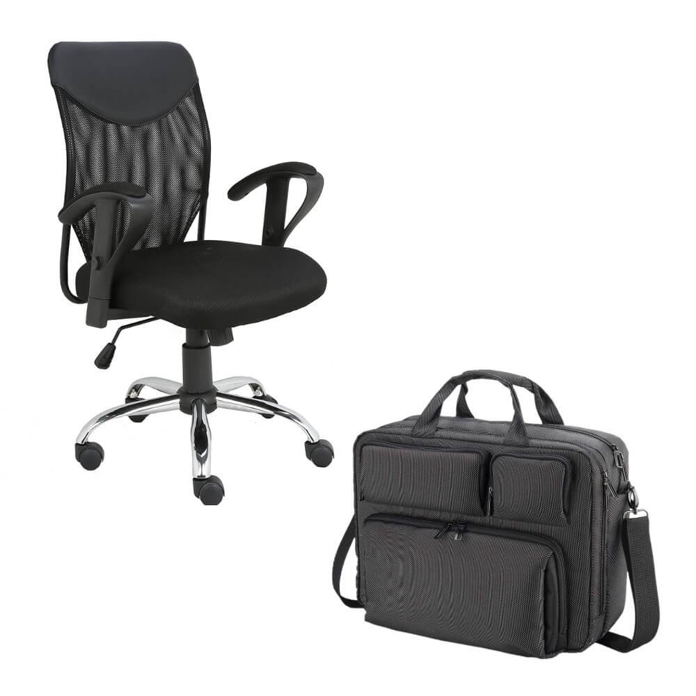 Combo Office - Cadeira de Escritório Braço Ajustável e Mochila Multilaser Smart Bag Notebook Até 15 Pol. Preto - BO200K