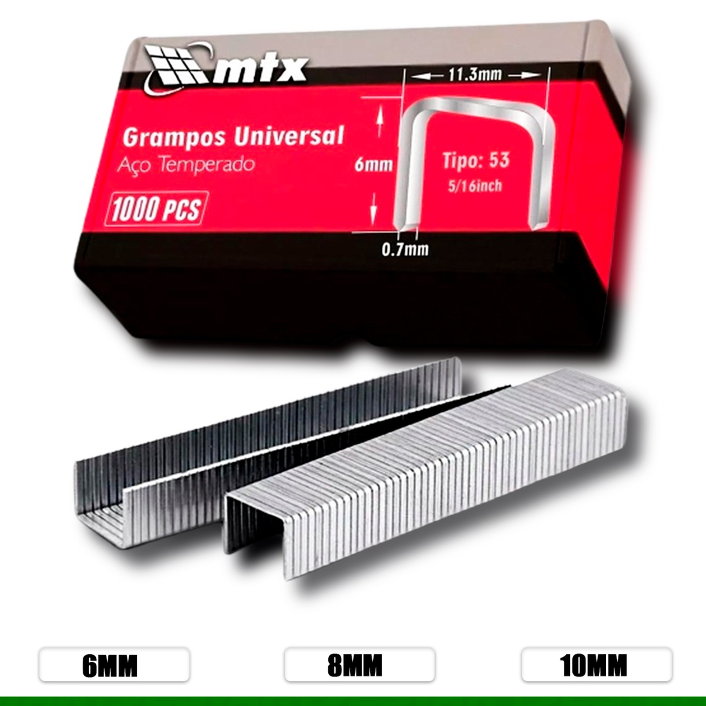 1000 Grampos Para Grampeador Manual Tapeçaria Tipo 53 - 6, 8 ou 10mm