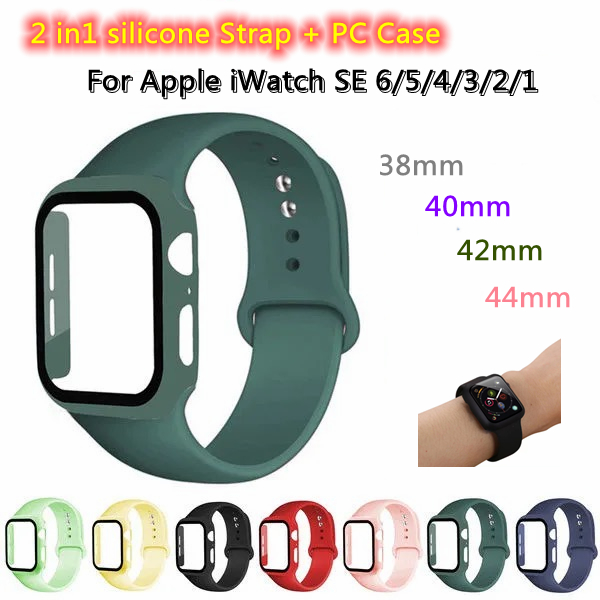 Smartwatch Case + Strap + Glass for Apple Watch Band 44mm Apple iwatch Band 38mm 42mm 40mm 44mm Silicone Bumper Wristband Series 6 SE 5 4 3 2 Apple Watch Accessories