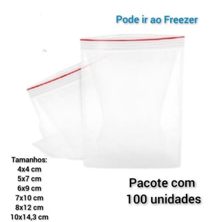 100 Unidades Saco Plástico Zip lock Abre e fecha Hermético Pct