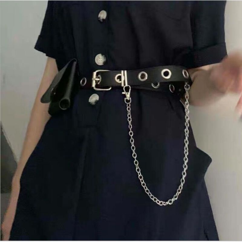 cinto feminino e masculino ilhós único com correntinha