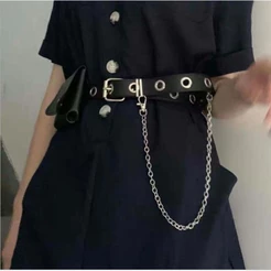 cinto feminino e masculino ilhós único com correntinha