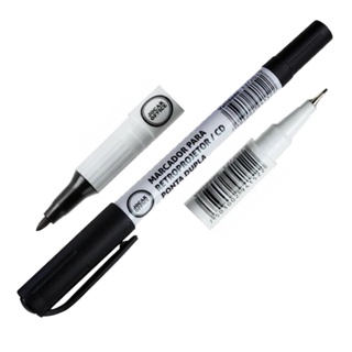 Caneta Marcador Permanente Preto Ponta Dupla em Oferta na Shopee