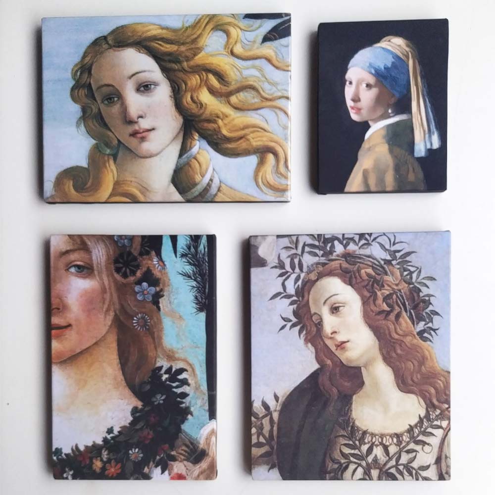 KIt quadros decorativos obras de arte, Botticeli e Johannes. minerva Moça com brinco de perola, flora  e rosto de vênus.