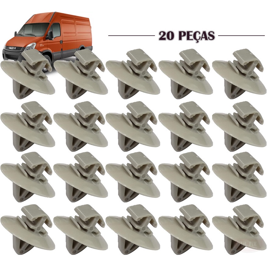20 Grampo Presilha Trava Moldura Friso Lateral Porta Borrachão - Renault Kangoo Master Traffic / Iveco Daily / Mercedes