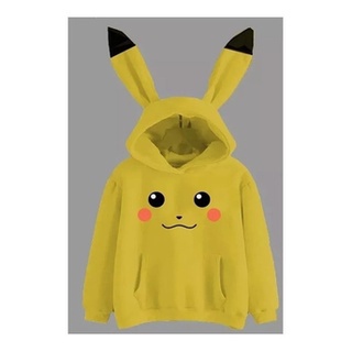 Blusa Moletom Amarelo Com Orelha Pikachu Fofo Top