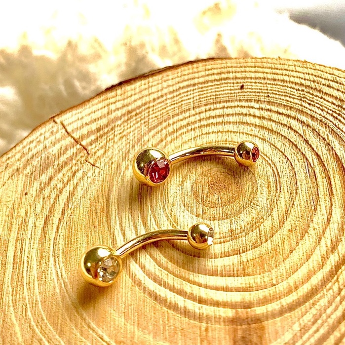 Piercing Umbigo Banhado a ouro 18k pedra branca e rosa em Oferta na Shopee