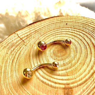 Piercing Umbigo Banhado a ouro 18k pedra branca e rosa em Oferta na Shopee