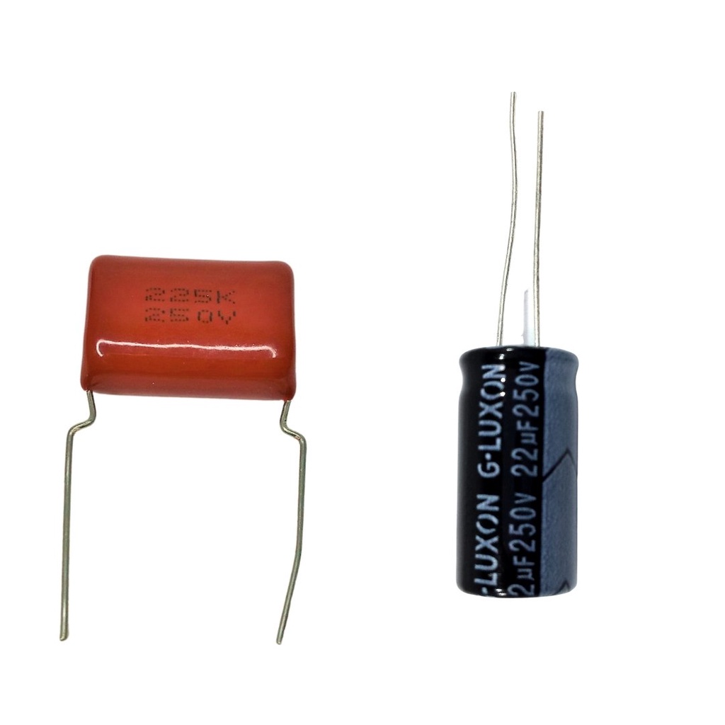 2 Capacitores 2m2 250v e 2 Capacitor Eletrolítico 22uf x 250