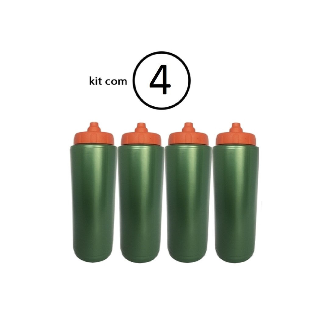 Kit com 4 Squeezes Automatico Tipo Gatorade 1lt Rythmoon s/logo Verde tampa Laranja