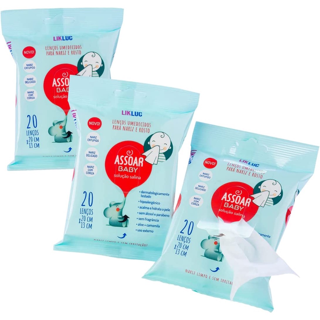 Kit 3 Assoar Baby Likluc Lenços Umedecidos Para Nariz E Rosto em Oferta na Shopee