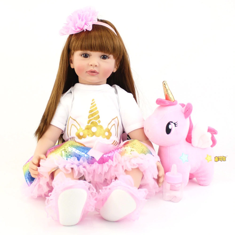 Boneca Bebe Reborn Com Pelucia De Unicornio Barato Grande 60cm Corpo De Pano Cabelo Comprido Pronta Entrega Estamos No Brasil Enviamos No Maximo Em 24 Horas Uteis Shopee Brasil