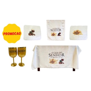 Kit Santa Ceia C/ Toalhas 2 Taça Dourada em Oferta na Shopee