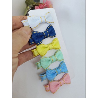 Mini lacinho bebê kit 6 laços RN de cabelo menina  coloridos fita jeans. em Oferta na Shopee